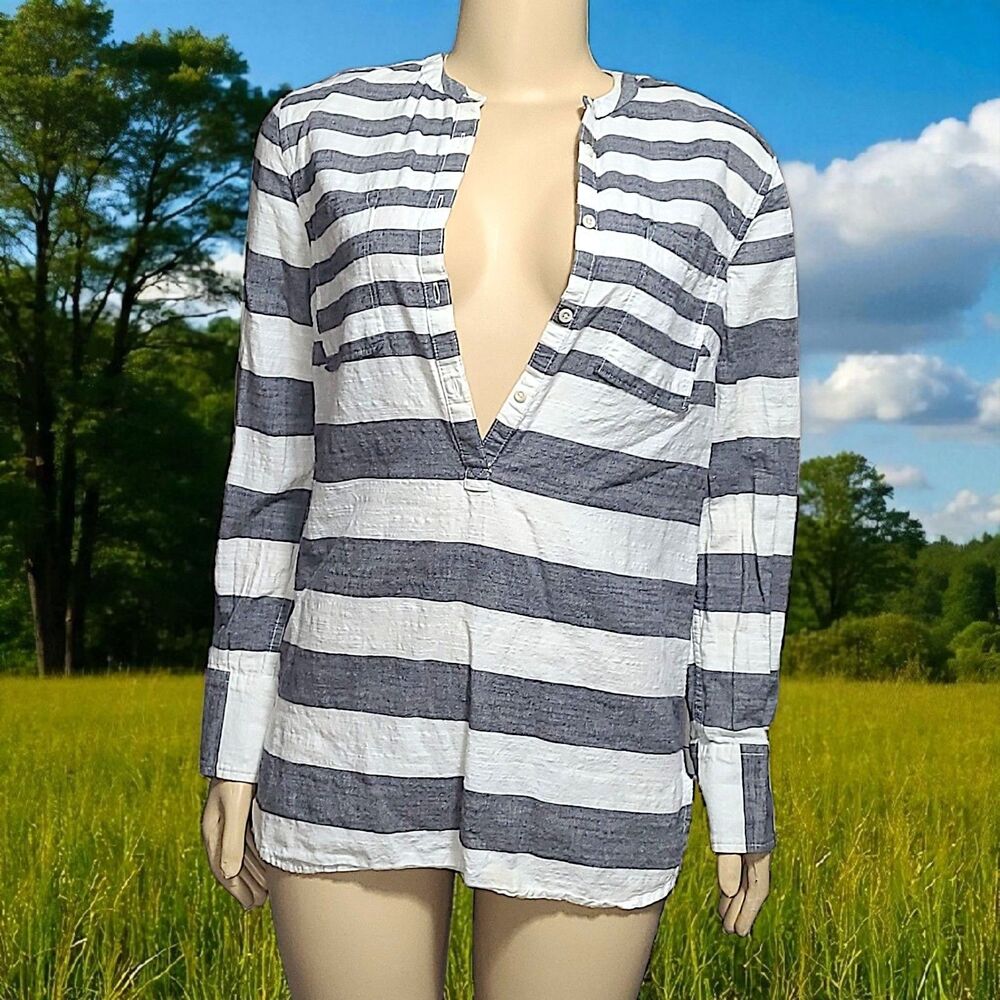 Merona Gray and White Stripe Pullover Shirt